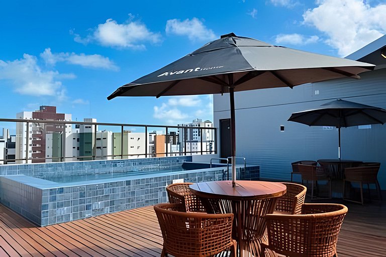 Flat NOVO/Piscina na cobertura vista Pôr do SOL