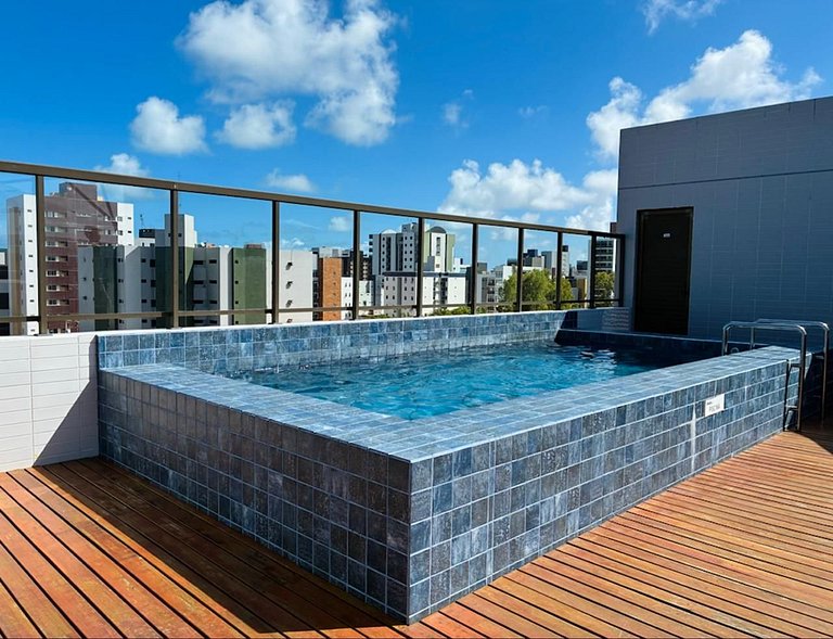 Flat NOVO/Piscina na cobertura vista Pôr do SOL